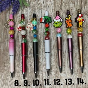Handcrafted Christmas Grinch Pens Beaded Unique Artisan Gifts Office Accessories